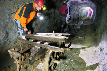 Exploring an ancient wagon abandoned in the mine, North Wales